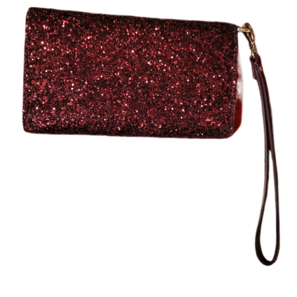 Vintage Kate spade Crimson Red Sparkle Trifold Envelope Leather Wallet/W… - Picture 2 of 8